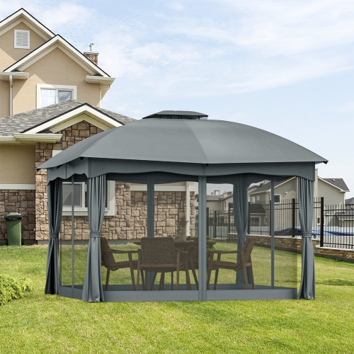 Gymax 12' x 10' Patio Heavy Duty Steel Gazebo Canopy Double Vented Outdoor Gray