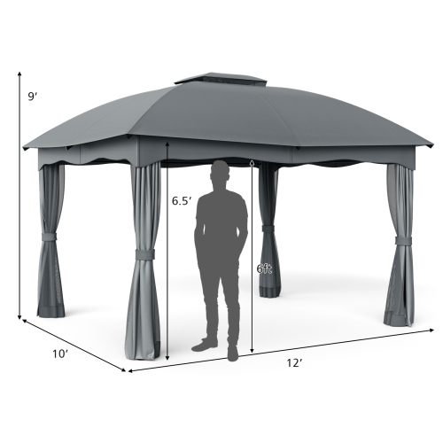 Gymax 12' x 10' Patio Heavy Duty Steel Gazebo Canopy Double Vented Outdoor Gray