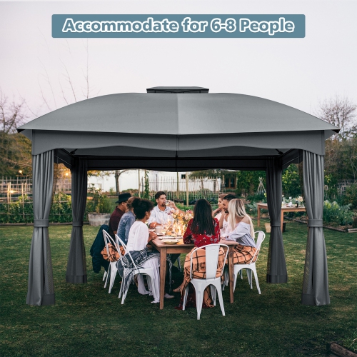 Gymax 12' x 10' Patio Heavy Duty Steel Gazebo Canopy Double Vented Outdoor Gray