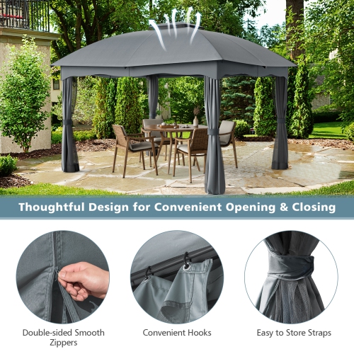Gymax 12' x 10' Patio Heavy Duty Steel Gazebo Canopy Double Vented Outdoor Gray