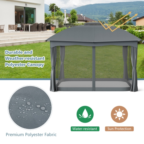 Gymax 12' x 10' Patio Heavy Duty Steel Gazebo Canopy Double Vented Outdoor Gray