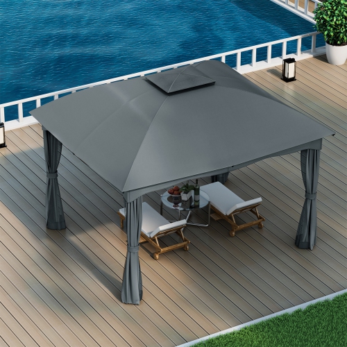 Gymax 12' x 10' Patio Heavy Duty Steel Gazebo Canopy Double Vented Outdoor Gray