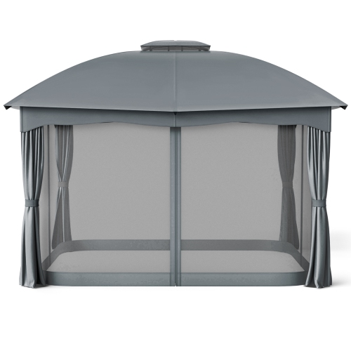 Gymax 12' x 10' Patio Heavy Duty Steel Gazebo Canopy Double Vented Outdoor Gray