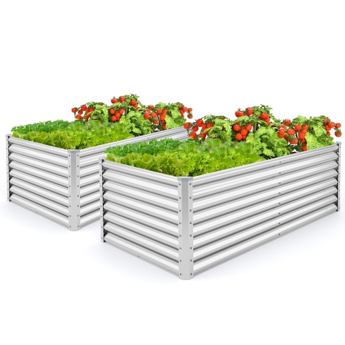 GYMAX  2 PCs Raised Garden Bed Large Metal Planter Box Kit for Vegetable Herb 6' X 3' X 2'