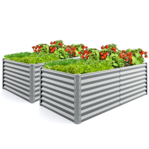 GYMAX  2 PCs Raised Garden Bed Large Metal Planter Box Kit for Vegetable Herb 6' X 3' X 2'