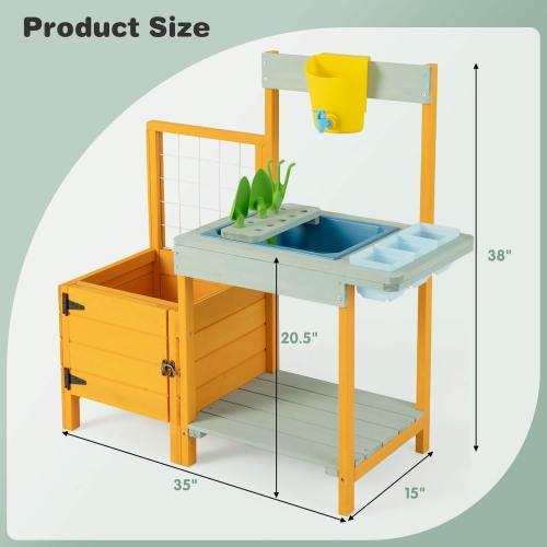 Gymax Wooden Potting Bench for Kids w/ See-Through Window Planter Box Garden Trellis