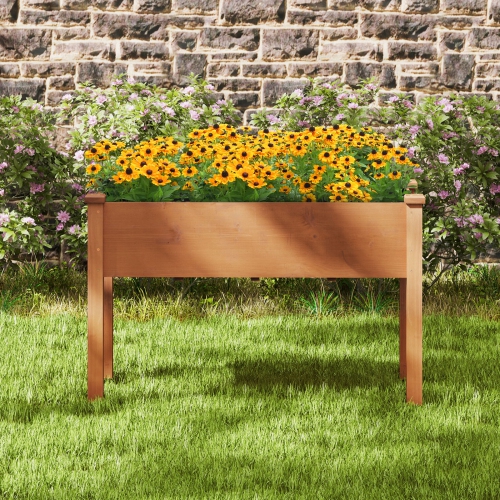 Gymax Raised Garden Bed Elevated Fir Wood Planter Box w/ Drain Hole Garden Planter