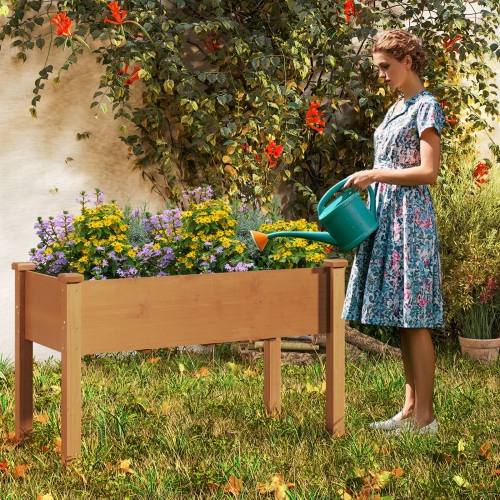 Gymax Raised Garden Bed Elevated Fir Wood Planter Box w/ Drain Hole Garden Planter