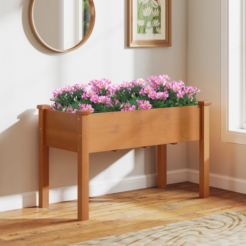 Gymax Raised Garden Bed Elevated Fir Wood Planter Box w/ Drain Hole Garden Planter