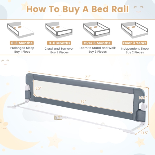Gymax 2PCS 71'' Toddler Foldable Bed Rail w/ Adjustable Safety Strap Bedrail Guard