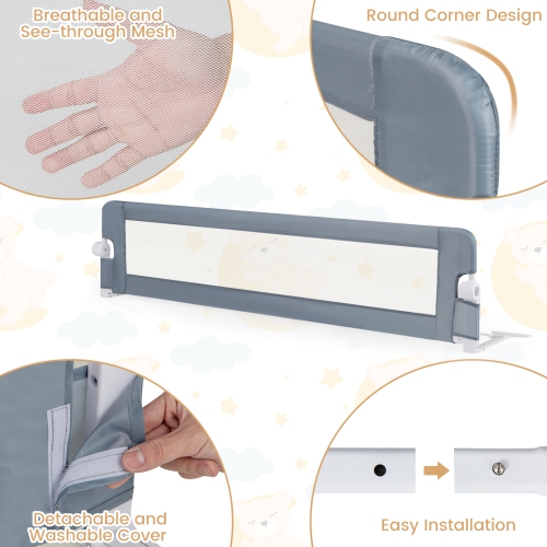 Gymax 2PCS 71'' Toddler Foldable Bed Rail w/ Adjustable Safety Strap Bedrail Guard