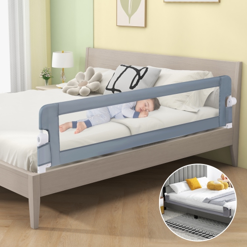 Gymax 2PCS 71'' Toddler Foldable Bed Rail w/ Adjustable Safety Strap Bedrail Guard
