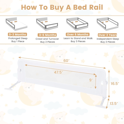 Gymax Bed Rail Guard for Toddlers 60'' & for Crib Twin Double Queen & King Size Bed