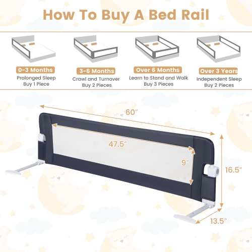 Gymax Bed Rail Guard for Toddlers 60'' & for Crib Twin Double Queen & King Size Bed