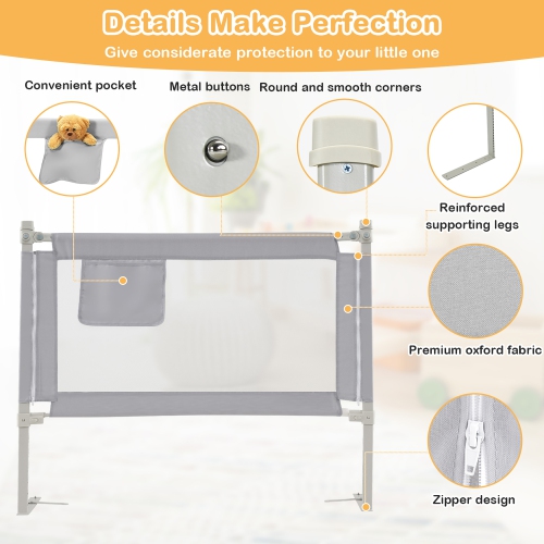 Gymax 47'' Bed Rails for Toddlers Vertical Lifting Baby Bed Rail Guard w/ Lock Gray