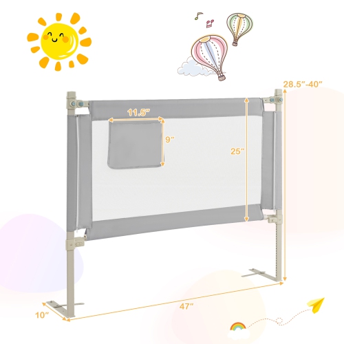 Gymax 2PCS 47'' Bed Rails for Toddlers Vertical Lifting Baby Bed Rail Guard w/Lock Gray