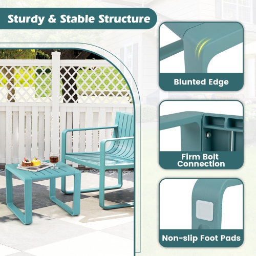 Gymax 3 PCS Patio Furniture Set w/1 Loveseat & 2 Side Tables All-Weather Bistro Set Blue