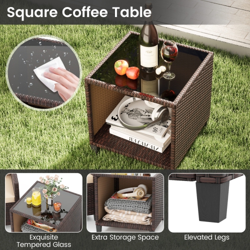 Gymax 3-Piece Patio Furniture Set PE Rattan Conversation Set w/ Glass Coffee Table Outdoor