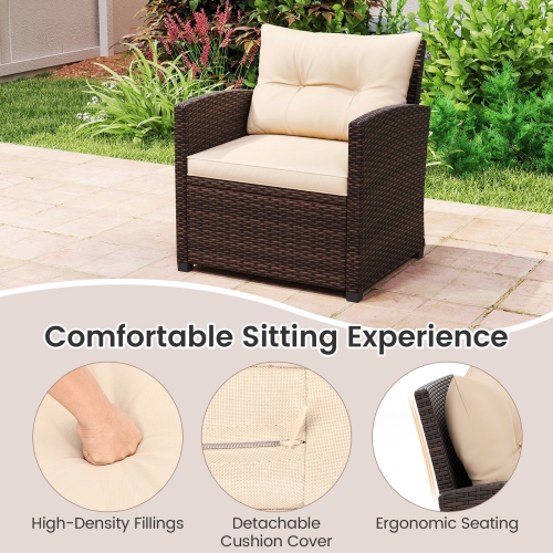 Gymax 3-Piece Patio Furniture Set PE Rattan Conversation Set w/ Glass Coffee Table Outdoor