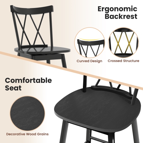 Gymax Windsor Bar Stool Set of 4 29'' Swivel Rubber Wood Dining Chairs Spacious Seat Black