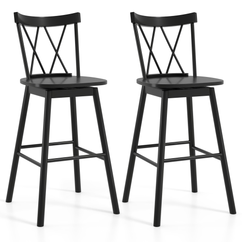 Gymax Windsor Bar Stool Set of 4 29'' Swivel Rubber Wood Dining Chairs Spacious Seat Black