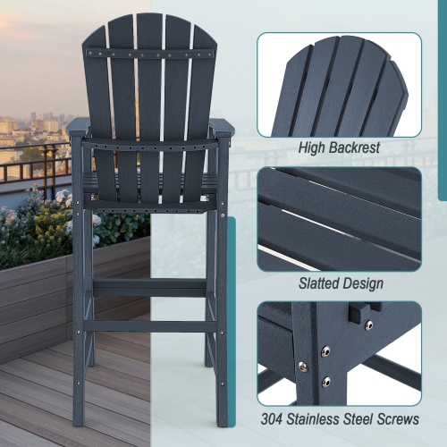 Gymax Set Of 2 Outdoor HDPE Bar Height Stool Patio Tall Chair Armrest Footrest All Weather