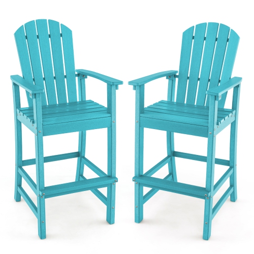 GYMAX  Set Of 2 Outdoor HDpe Bar Height Stool Patio Tall Chair Armrest Footrest All Weather