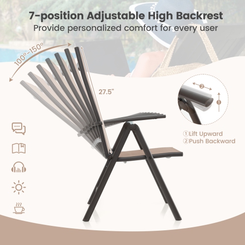 Gymax 4PCS Patio Folding Dining Chair w/ 7-Level Adjustable High Backrest for Garden
