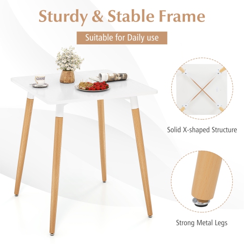 Gymax Square Dining Table Farmhouse Minimalist Dinner Table w/ Sturdy Metal Legs