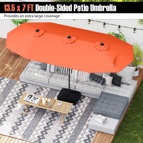 Gymax 13FT Double-sided Patio Umbrella w/ Crank Handle Umbrella Base Safety Lock
