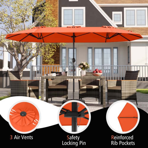 Gymax 13FT Double-sided Patio Umbrella w/ Crank Handle Umbrella Base Safety Lock