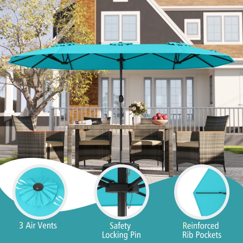 Gymax 13FT Double-sided Patio Umbrella w/ Crank Handle Umbrella Base Safety Lock