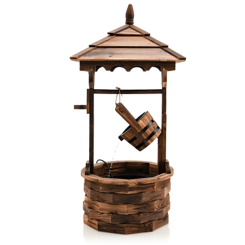 Image 1 de 10.. Gymax Rustic Wishing Well Fountain Outdoor Patio Wooden Water Fountain w/ Electric Pump