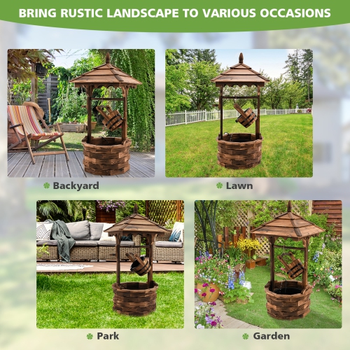 Gymax Rustic Wishing Well Fountain Outdoor Patio Wooden Water Fountain w/ Electric Pump
