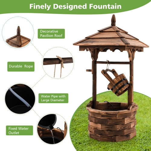 Gymax Rustic Wishing Well Fountain Outdoor Patio Wooden Water Fountain w/ Electric Pump
