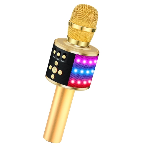 BONAOK – Microphone de karaoké sans fil Bluetooth, microphone portatif 4-en-1 avec lumières LED, lecteur de karaoké pour enfants, adultes