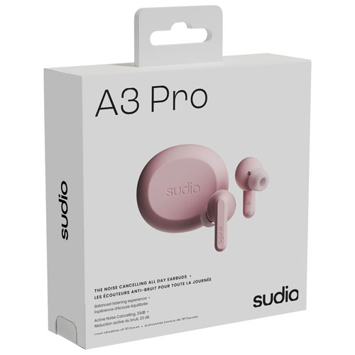 Sudio A3 Pro Audio In-Ear Noise Cancelling True Wireless Earbuds - Pink