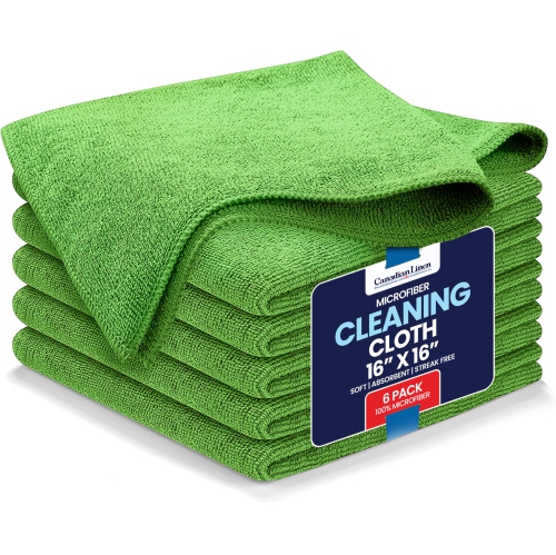 CANADIAN LINEN  Microfiber Cleaning Cloth, 6 Pack, 16"x16", Highly Absorbent Soft Reusable Washable Quick Dry Dish Cloth for Home Spa Window, Sage