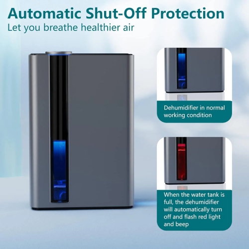 Déshumidificateur silencieux 2,8 litres avec ioniseur, purificateur d'air, arrêt automatique, mode veille et veilleuse 7 couleurs, portable double