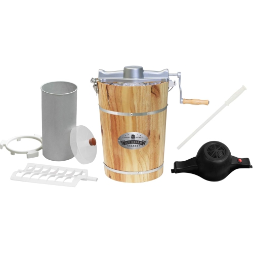 Elite Gourmet EIM916 6-Quart Old Fashioned Electric Ice Cream Maker with Manual Hand Crank and Vintage Wood Bucket