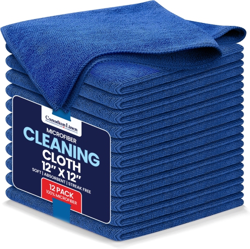 CANADIAN LINEN  Microfiber Cleaning Cloth, 12 Pack, 12"x12", Reusable Washable Highly Absorbent Soft Quick Dry Car Glasses Towels for Office
