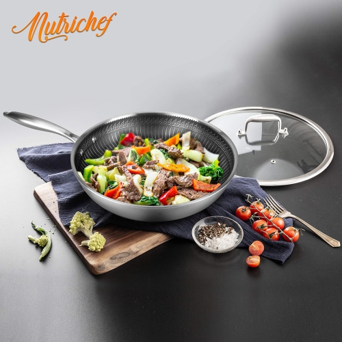 NutriChef 8-Inch Stainless Steel Non-Stick Frying Pan, Triply Construction, Scratch-Resistant, Induction Compatible