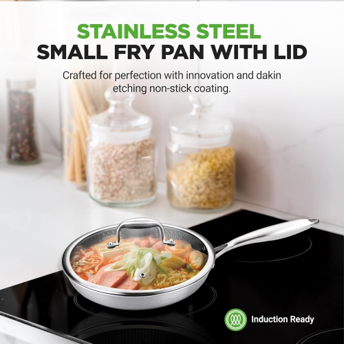 NutriChef 8-Inch Stainless Steel Non-Stick Frying Pan, Triply Construction, Scratch-Resistant, Induction Compatible
