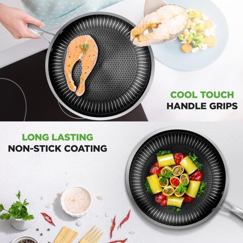 NutriChef 8-Inch Stainless Steel Non-Stick Frying Pan, Triply Construction, Scratch-Resistant, Induction Compatible