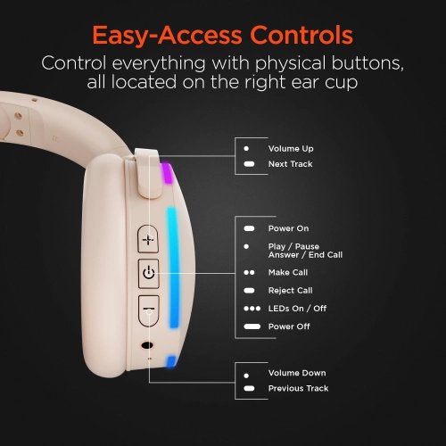 HyperGear Audio Essentials Duo – Bone – 2 Pack Gift Set Bluetooth Headphone &amp; Speaker 5W – HD Sound Vibrant LED Lights Speaker w Carry Strap