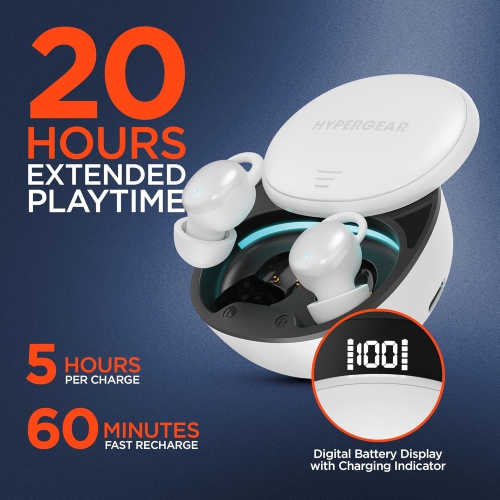 HyperGear Earbuds Bluetooth SleepEEZ Mini Noise-Blocking TWS for Sleeping 20hr Play Time Programmable Timer Stream Sleep Audio &amp; Regular Everyday