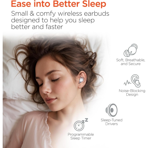 HyperGear Earbuds Bluetooth SleepEEZ Mini Noise-Blocking TWS for Sleeping 20hr Play Time Programmable Timer Stream Sleep Audio &amp; Regular Everyday