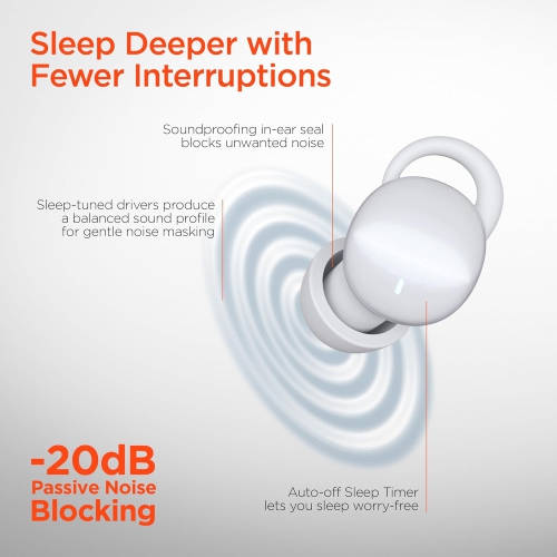 HyperGear Earbuds Bluetooth SleepEEZ Mini Noise-Blocking TWS for Sleeping 20hr Play Time Programmable Timer Stream Sleep Audio &amp; Regular Everyday