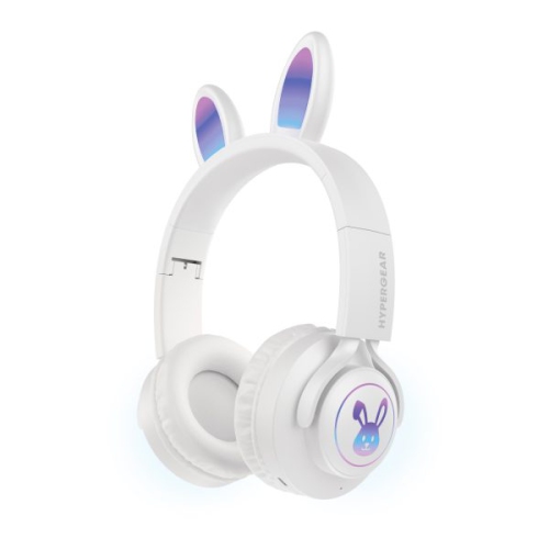 TNTECH  Hypergear Headphones Bluetooth Bunny Tracks Built In Mic Soft Memory Foam Ear Cushions Foldable Design 10Hr Play Time – In White
