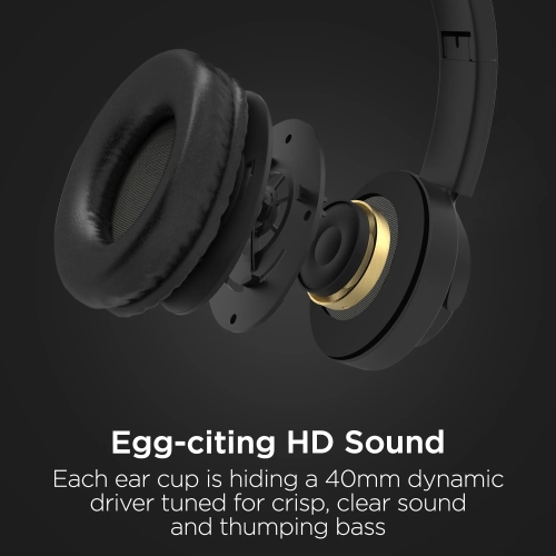 HyperGear Headphones Bluetooth Bunny Tracks Built in Mic Soft Memory Foam Ear Cushions Foldable Design 10hr Play Time – Black